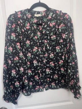 Pilcro Gray Floral Print Blouse - Size Medium